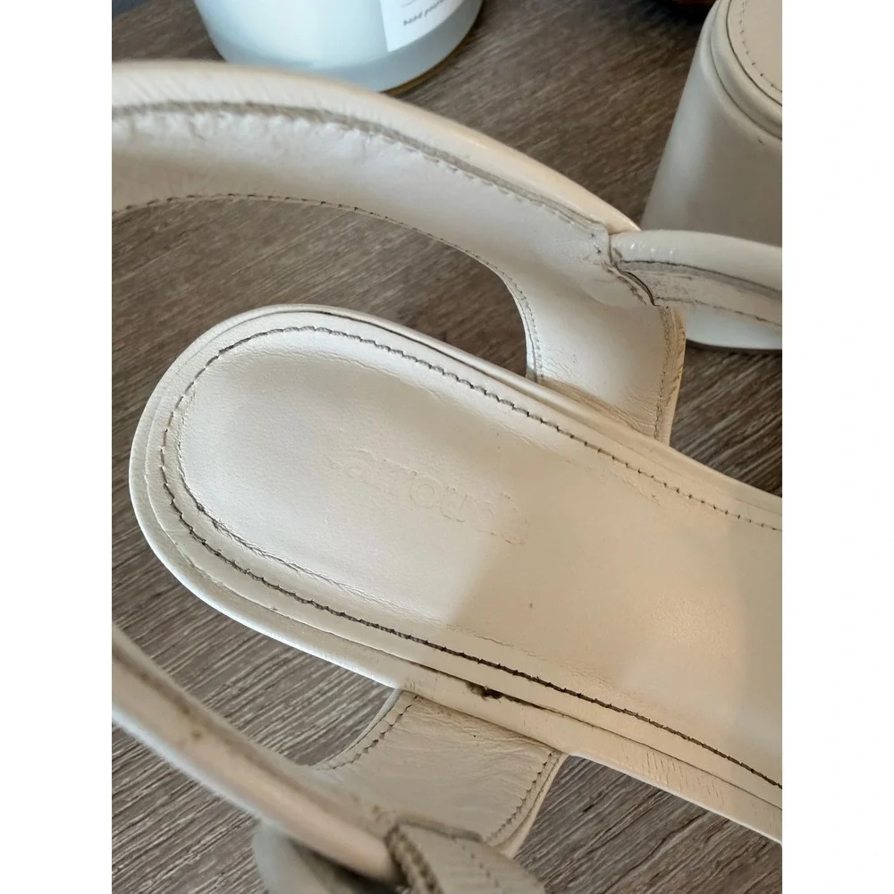 Larroude Platform Sandals Womens Cream Leather Chunky Heel Size 8.5 - Picture 2 of 11